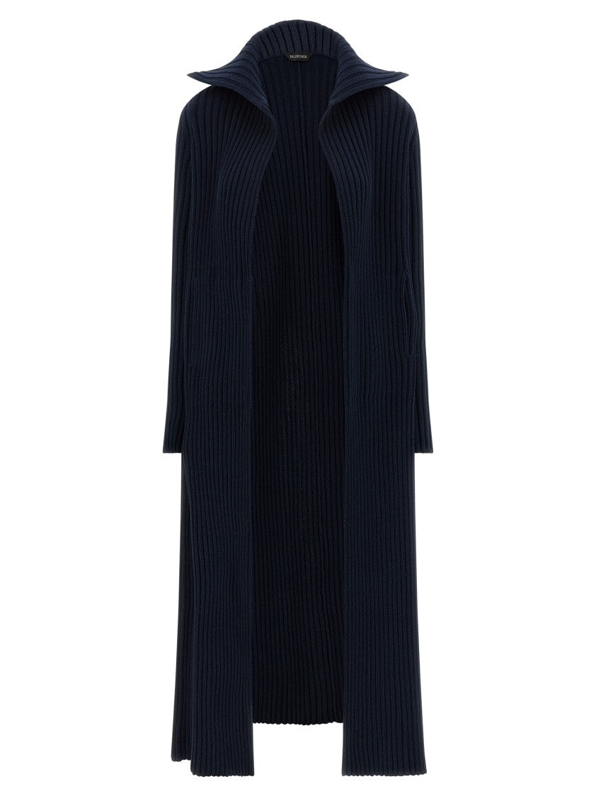 Balenciaga Maxi Cardigan With Shawl Collar And Ribbed Texture