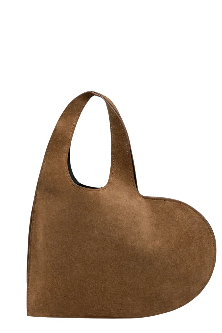 Coperni Brown Double Heart Double Handle Engraved Logo Suede Tote Bag