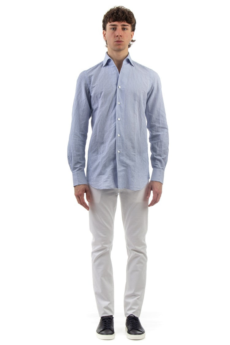 Finamore Ustica Collar Stripe Cotton Tailored Shirt