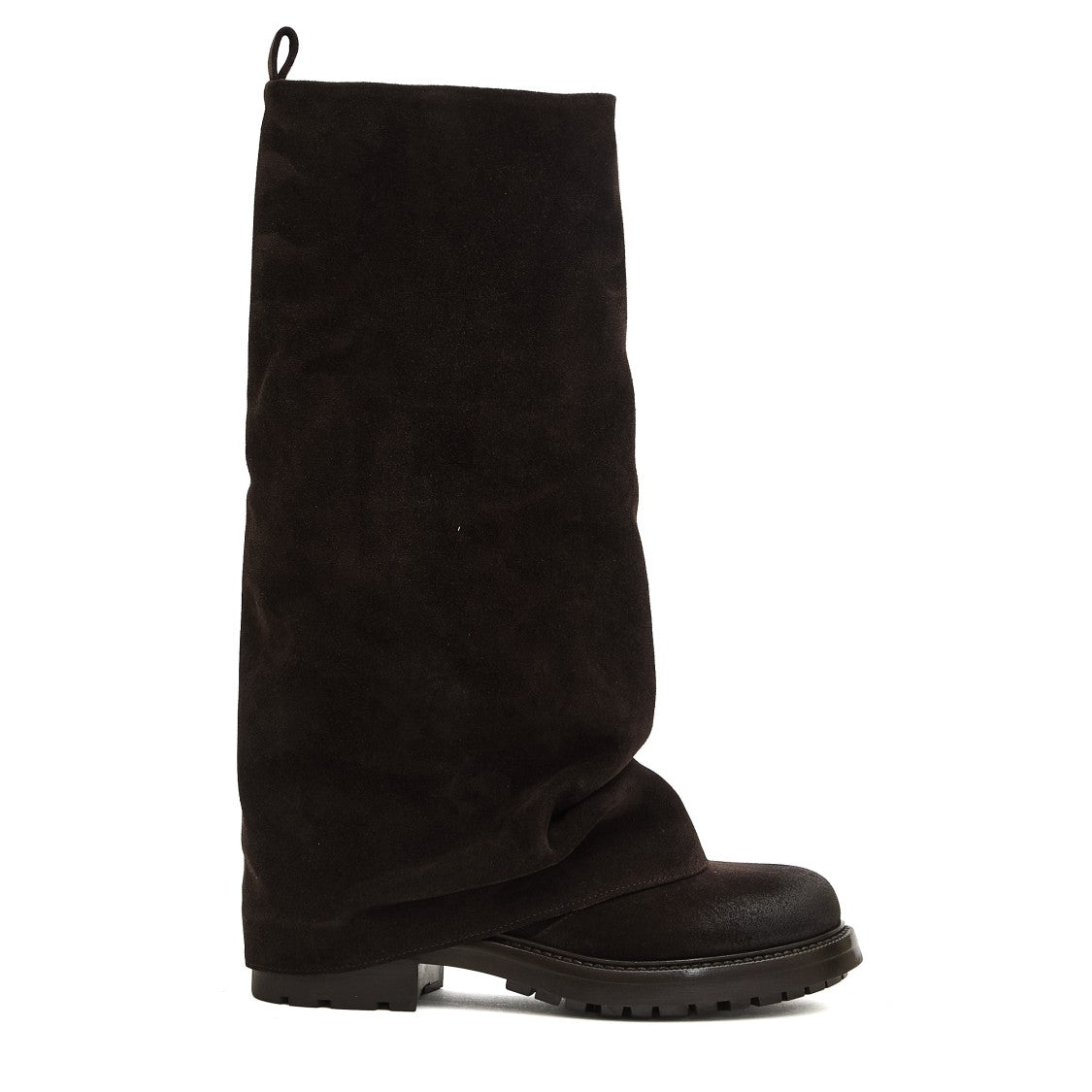 Strategia Slouchy Black Suede Tall Boots With Folded Cuff And Rubber Sole