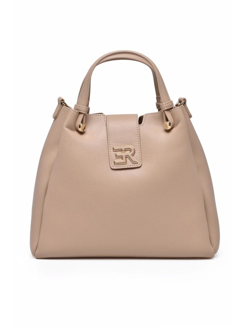 Ermanno Firenze Structured Vally Shoulder Bag With Embossed Logo And Gold-Tone Accents