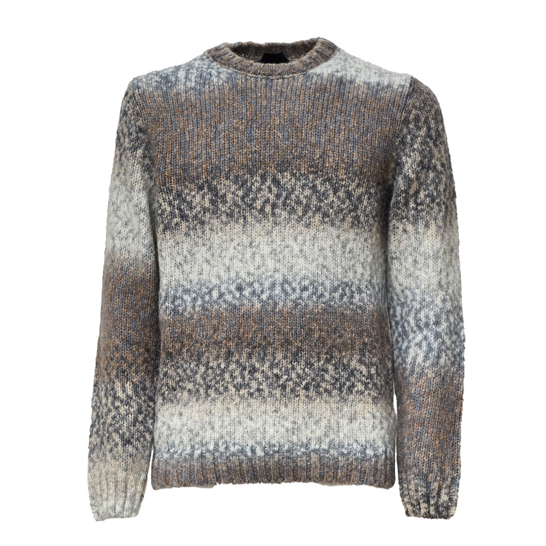 Dondup Textured Jacquard Knit Crew Neck Jumper In Wool Blend