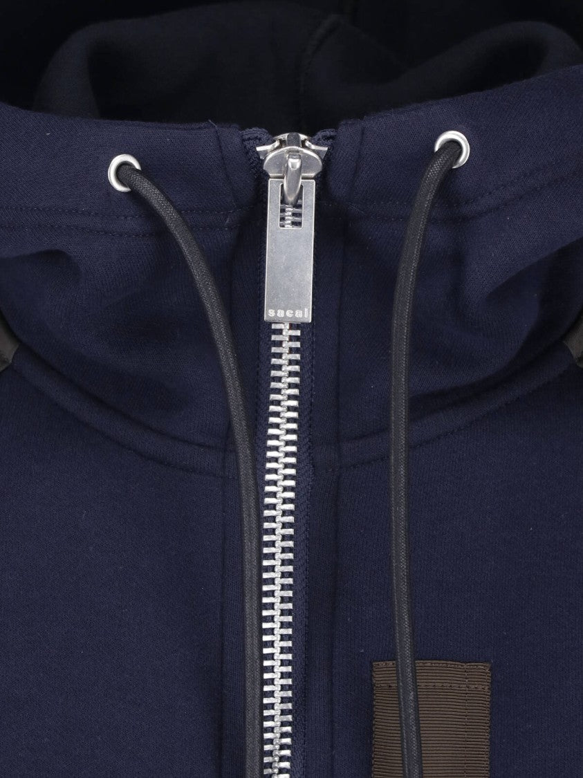 Sacai Blue Hooded Cotton-Blend Technical Zip Jacket