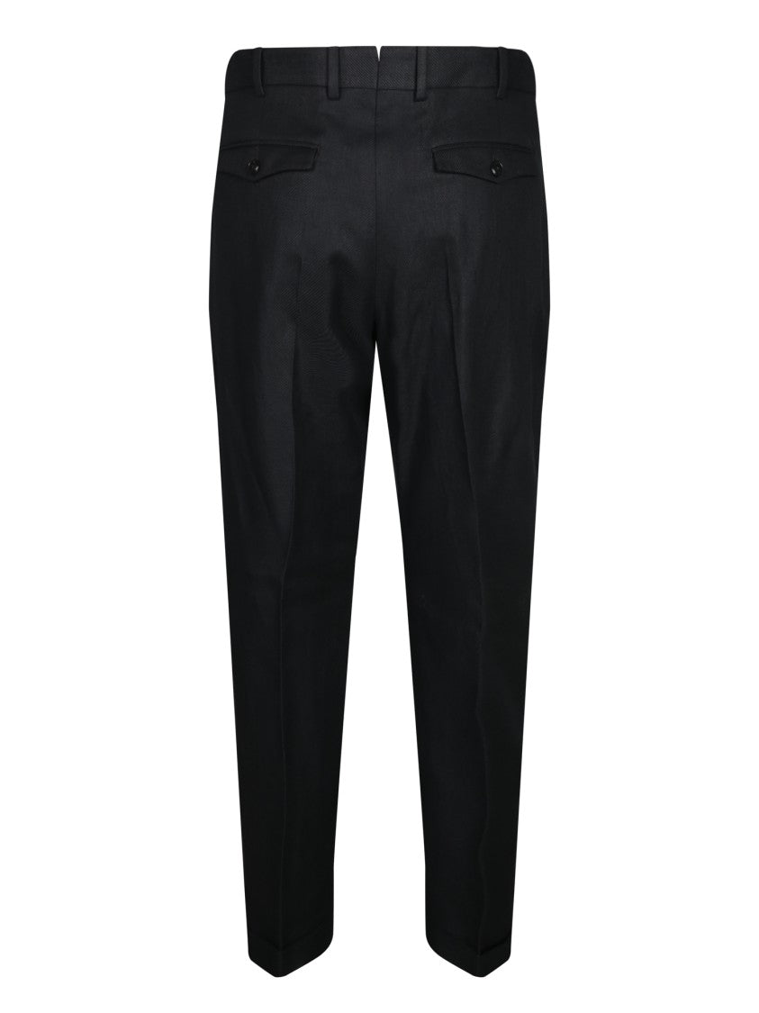Pt Torino Cotton-Linen Black Trousers
