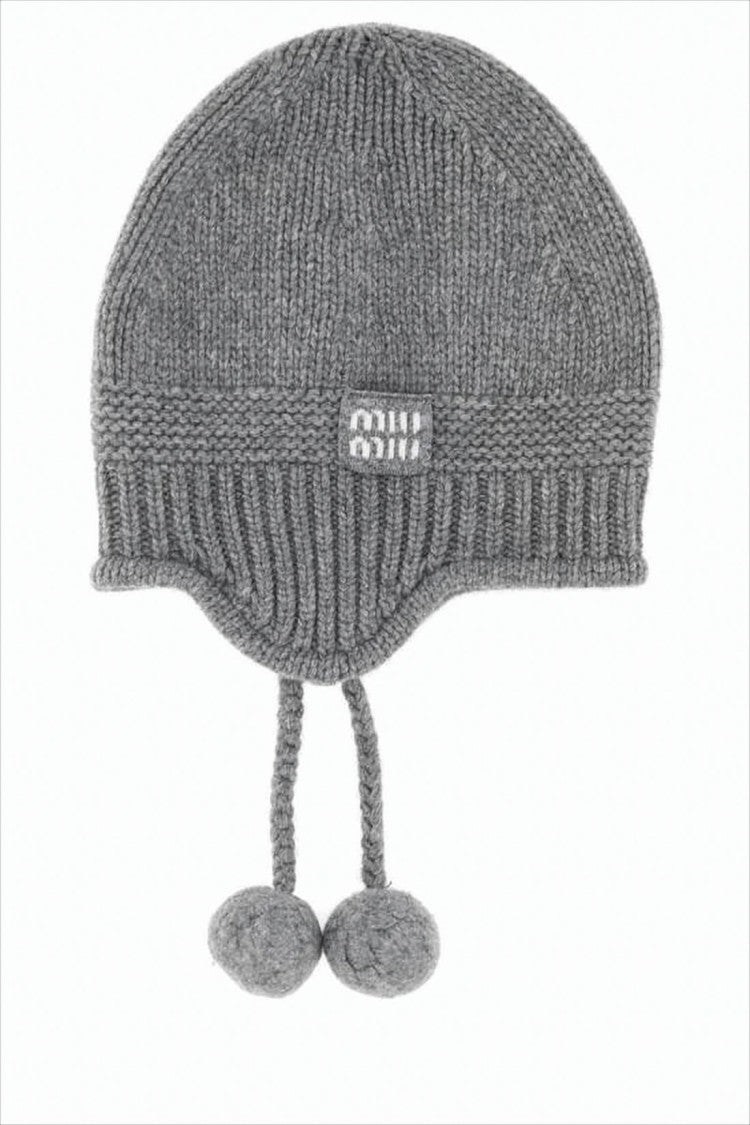 Miu Miu Knitted Grey Hat With Braided Ties