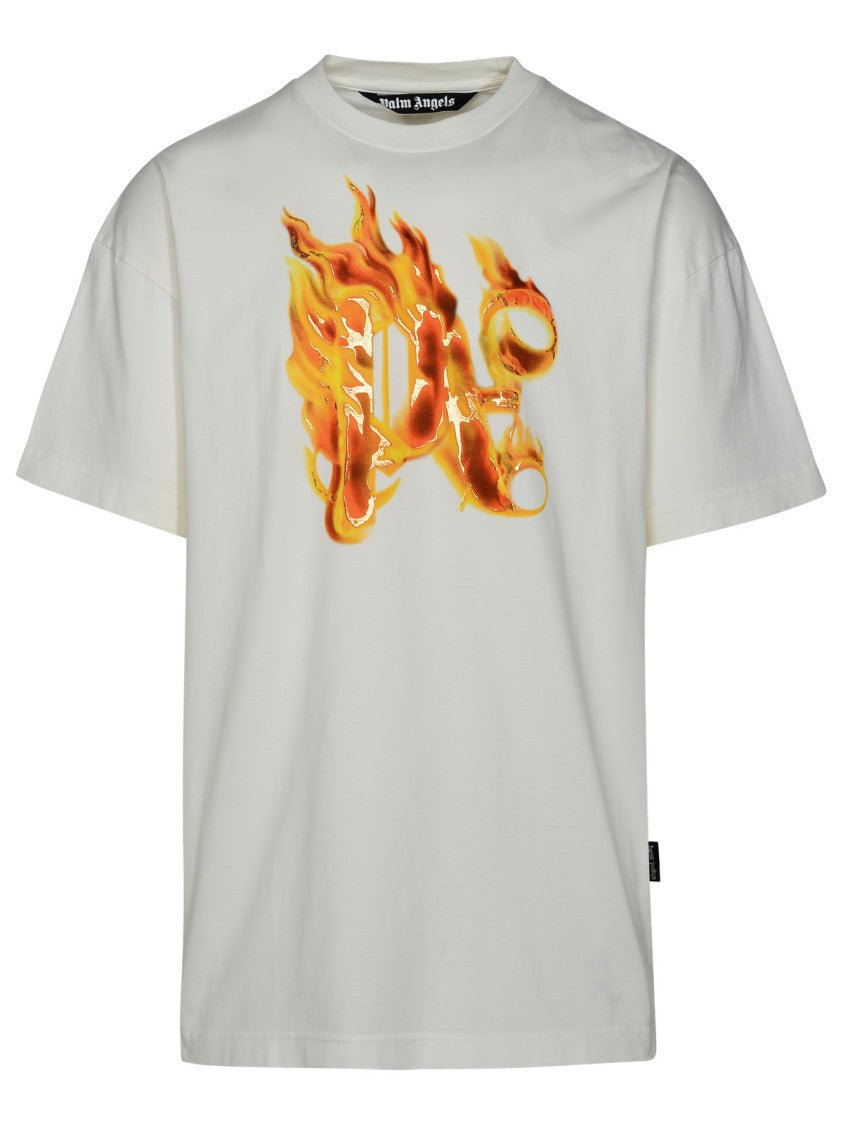 Palm Angels Burning Monogram White Cotton T-Shirt