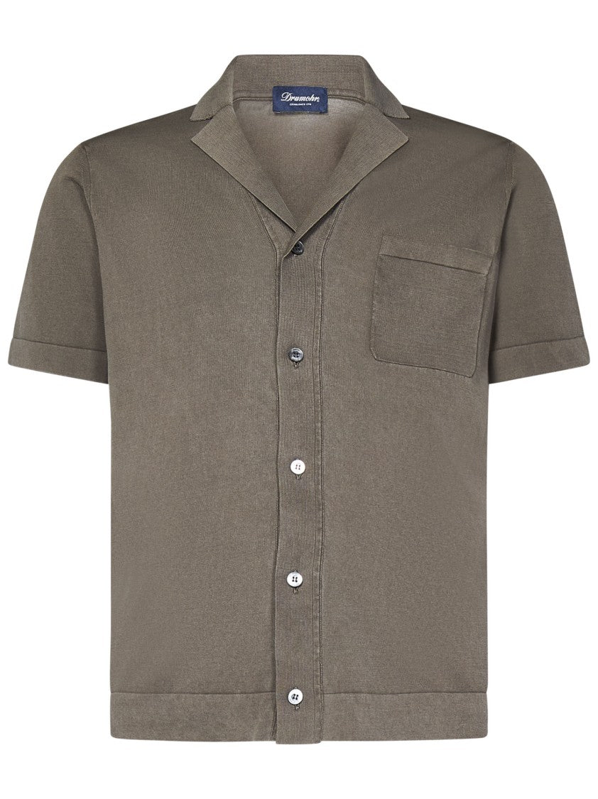 Drumohr Brown Bowling Shirt With Chest Patch Pocket