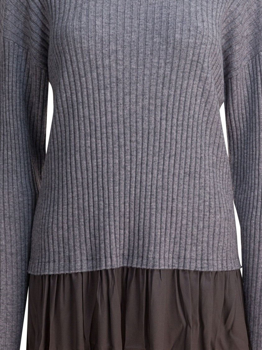 Max&Moi Two-Tone Midi Dress With Ribbed Knit Bodice