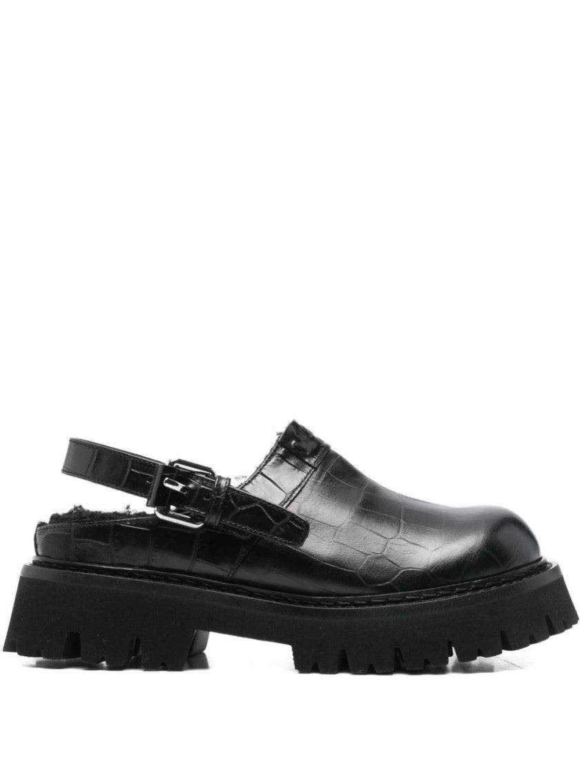 Moschino Textured Black Leather Platform Sandals