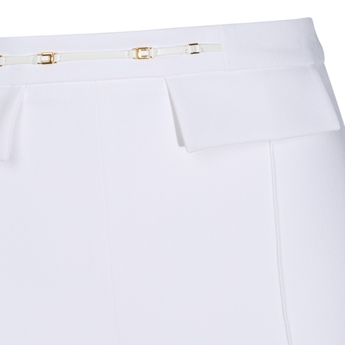 Elisabetta Franchi Ivory Wide-Leg Trousers With Gold-Tone Accents