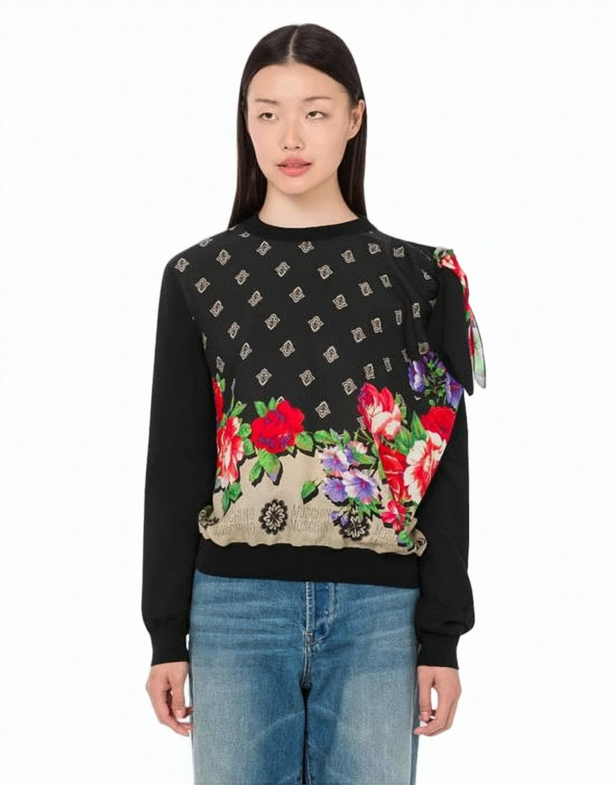 Moschino Beige Floral Patterned Moschino Sweater With Bow Detail