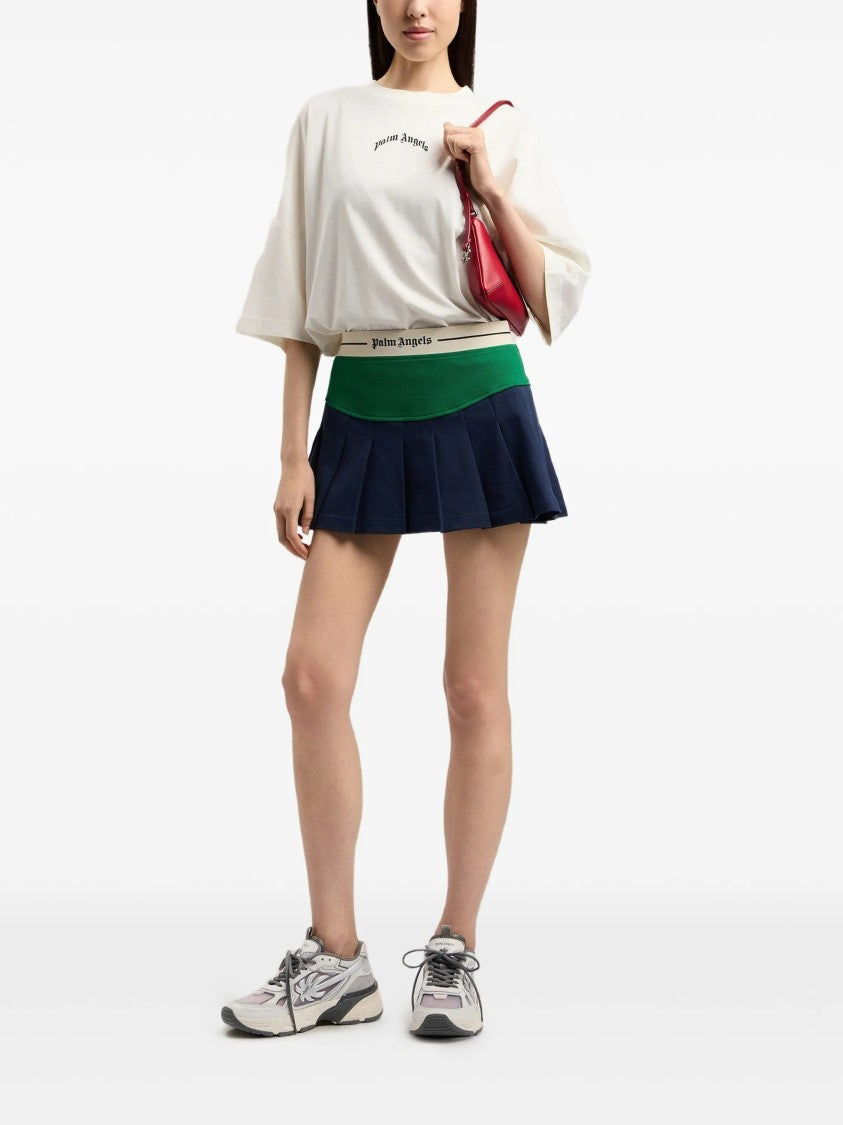 Palm Angels White Curved Logo Over Boxy Tee