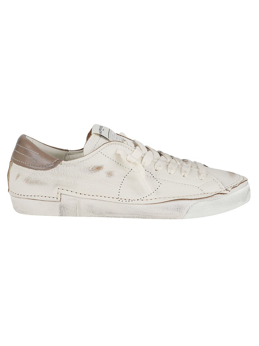 Philippe Model Distressed White Goat Leather Sneakers