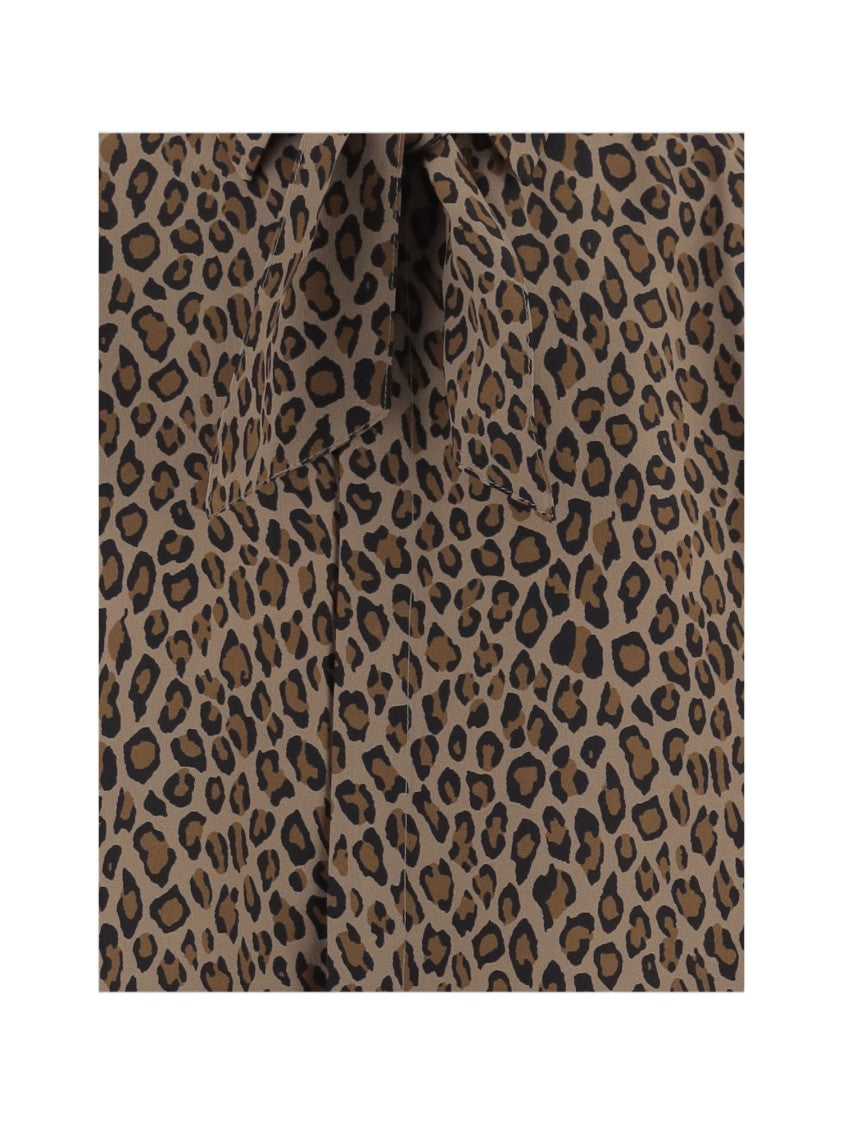 Sa Su Phi Animal Print Bow Collar Silk Shirt