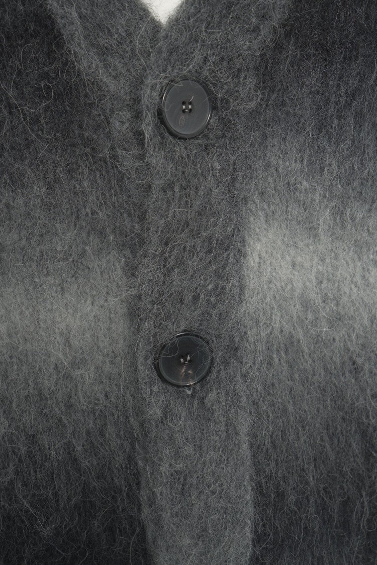 Amaranto Textured Grey Alpaca Cardigan With V-Neck