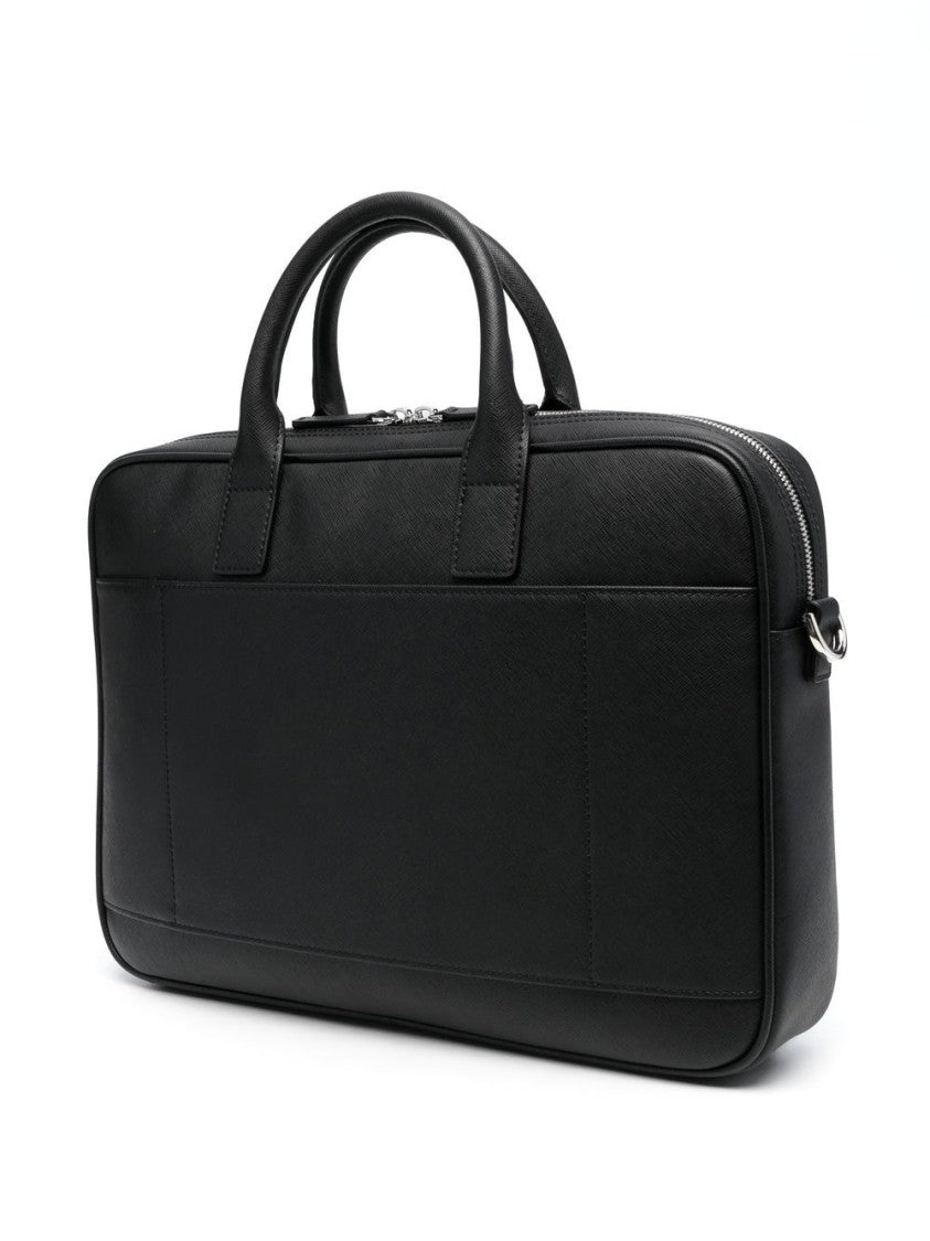 Emporio Armani Rectangular Grained Texture Bag With Logo Plaque