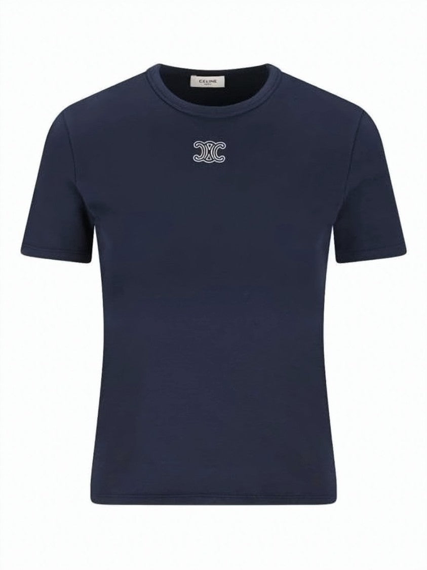 Celine Fitted Short-Sleeve Top With Embroidered Logo Detail