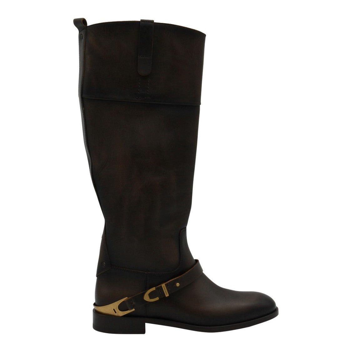 Golden Goose Tall Leather Boots With Gold-Tone Buckle