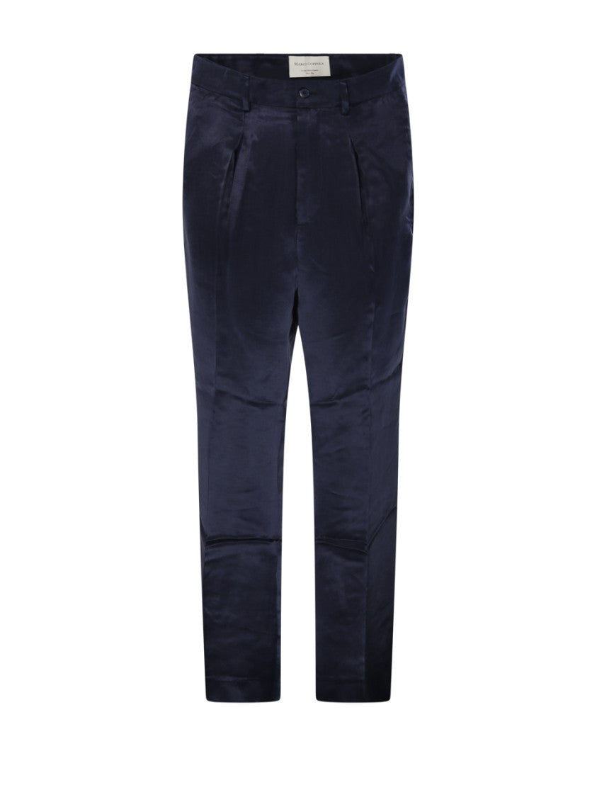 Marco Coppola Tailored Black Cupro Resort Pants With Front Pleats