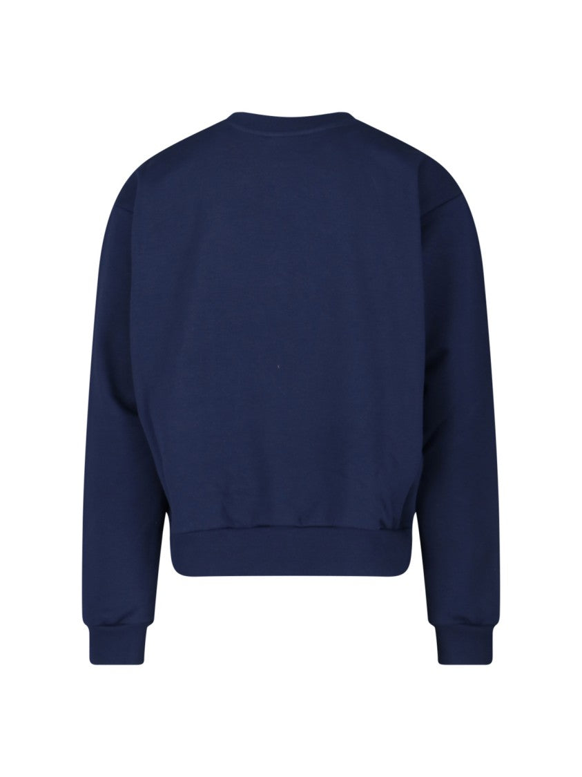 Marni Boxy Navy Blue Cropped Sweater With Bold Logo Patch