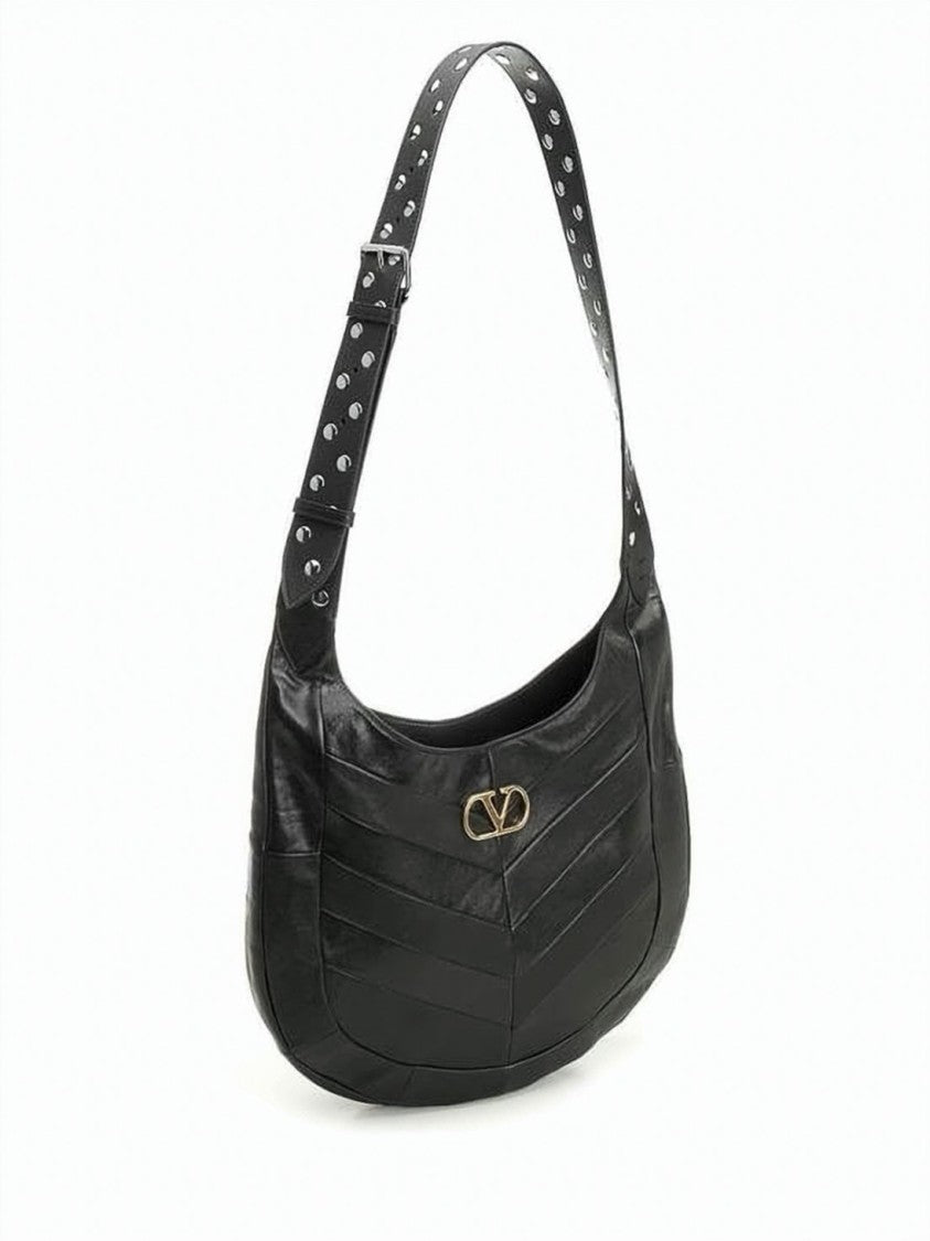 Valentino Garavani Black Cow Leather Chevron Crossbody Bag