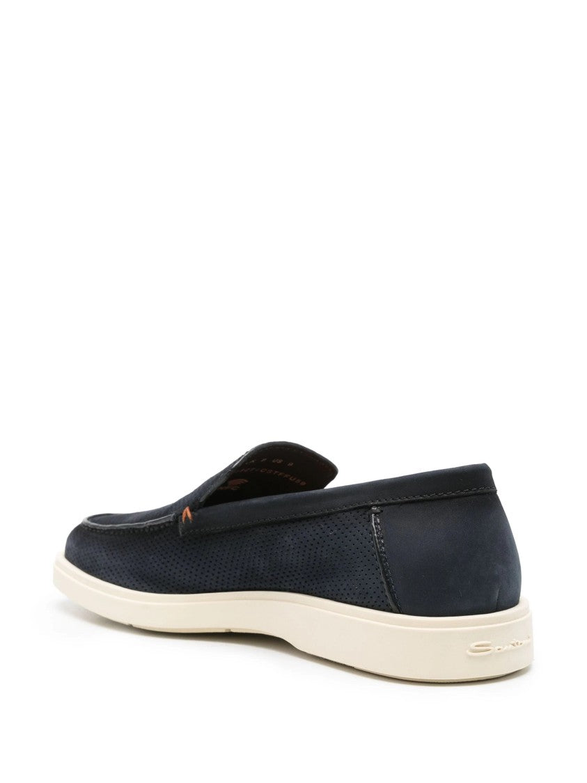 Santoni Textured Cow Leather Loafers With Rubber Sole
