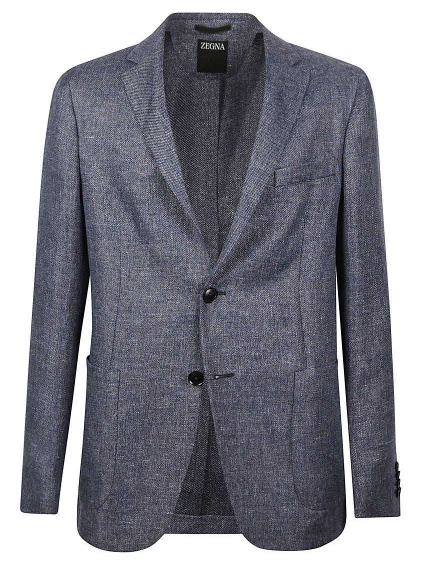 Zegna Blue Lux Tailoring Textured Linen Blazer