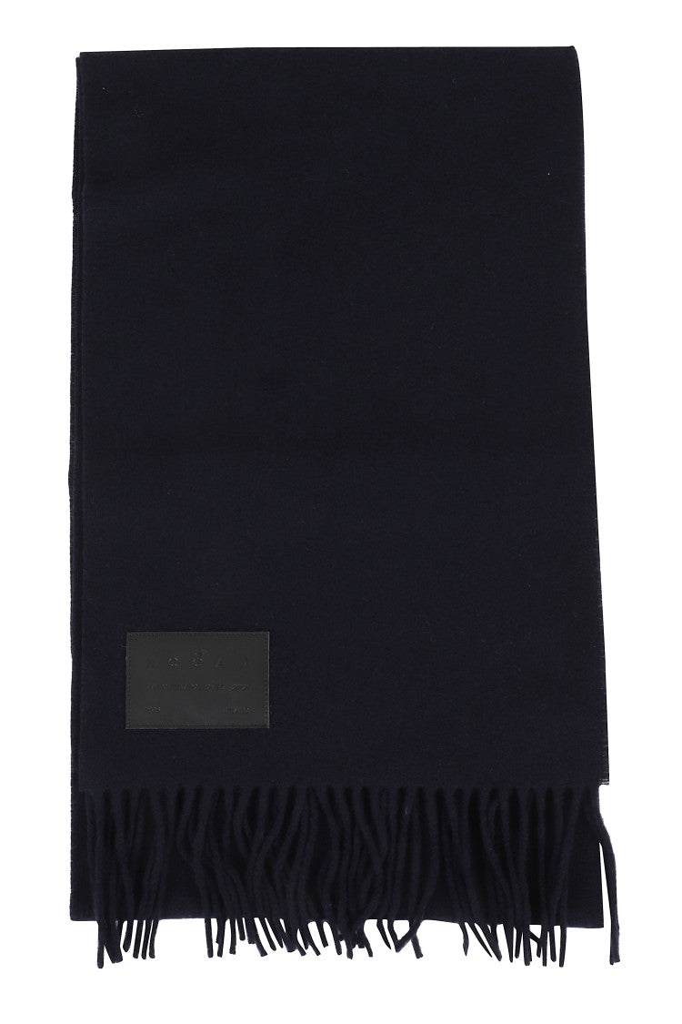 Hogan Fringed Wool Scarf With Logo Detail