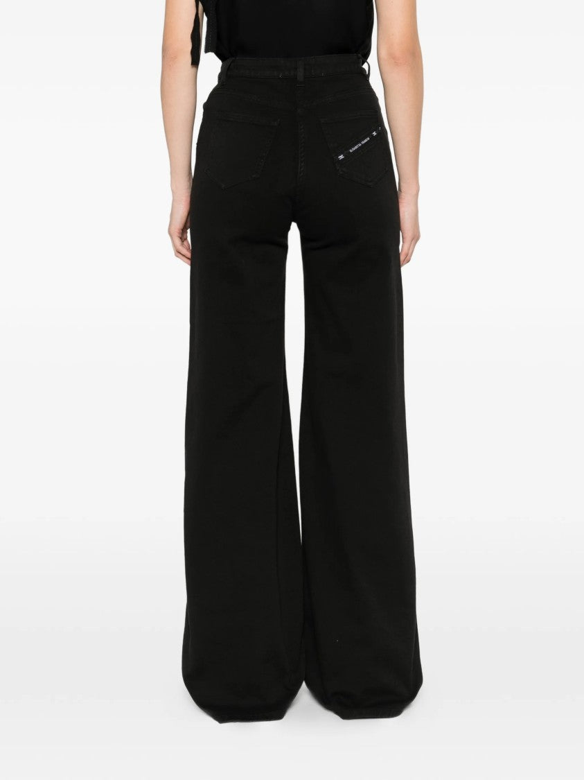 Elisabetta Franchi High-Waist Wide-Leg Black Denim Jeans