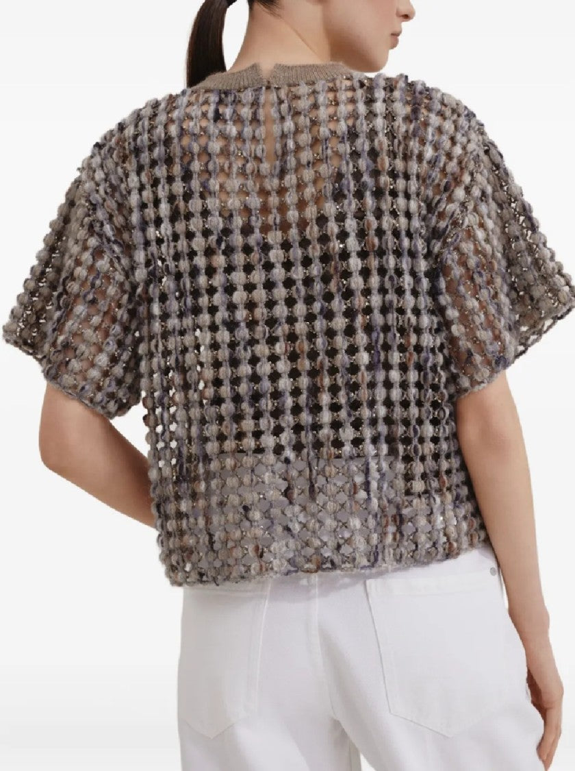 Brunello Cucinelli Open-Weave Textured Short Sleeve Knitwear