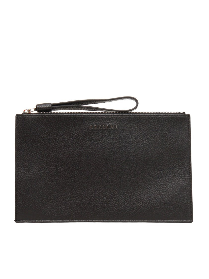 Claudio Orciani Textured Calf Leather Pouch With Zip Closure