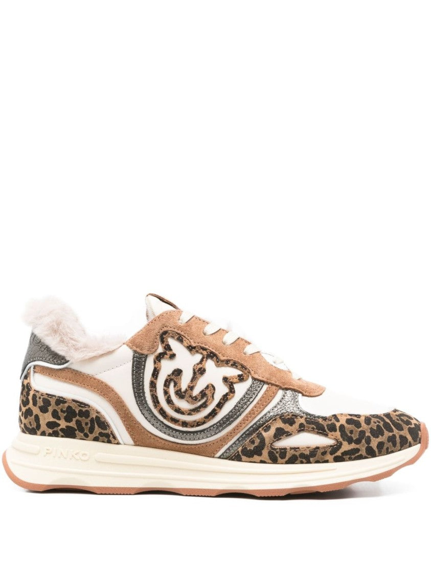 Pinko Beige Sneakers With Leopard Print Detailing