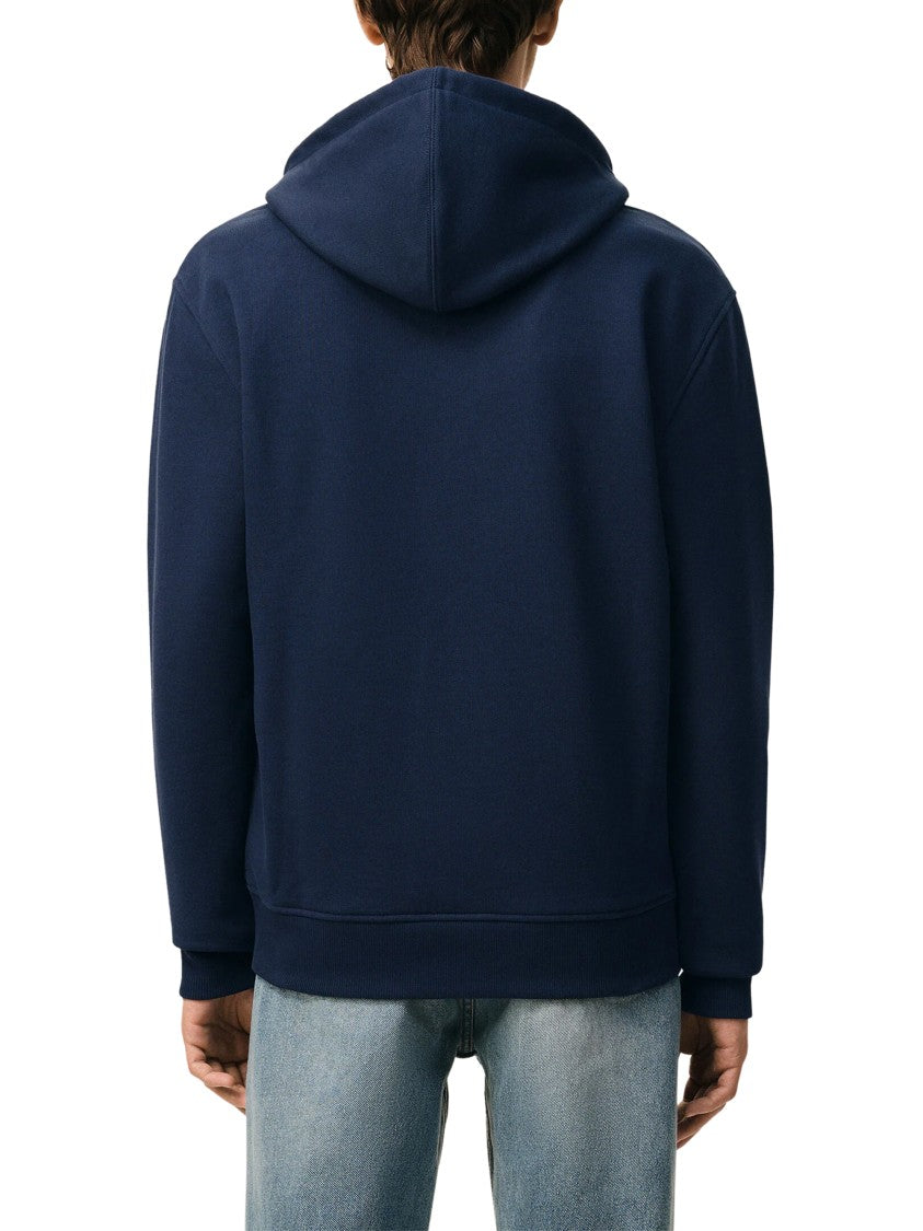 Ami Paris Deep Navy Zipped Hoodie With Embroidered Heart Emblem