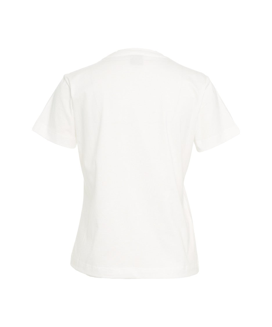 Pinko Crew Neck T-Shirt With Crystal Swallow Appliqué