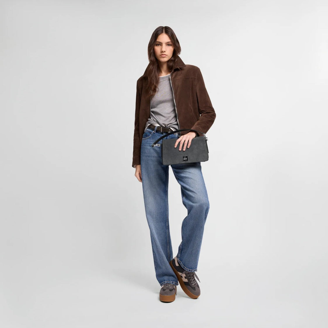 Hogan Suede Nappa Leather H-Clasp Shoulder Bag