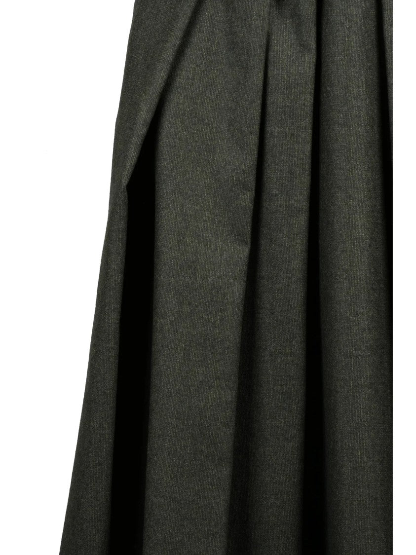 Aspesi Flared Green Viscose Skirt With Structured Pleats And Inner Slip