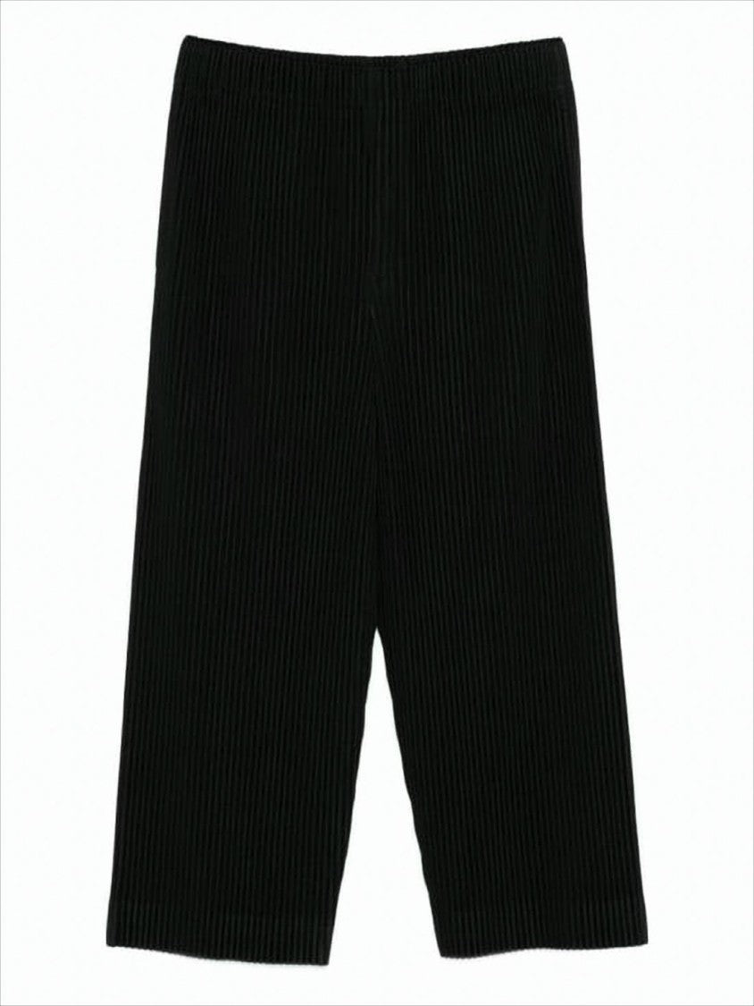 Homme Plissé Issey Miyake Cropped Black Pleated Joggers With Relaxed Fit