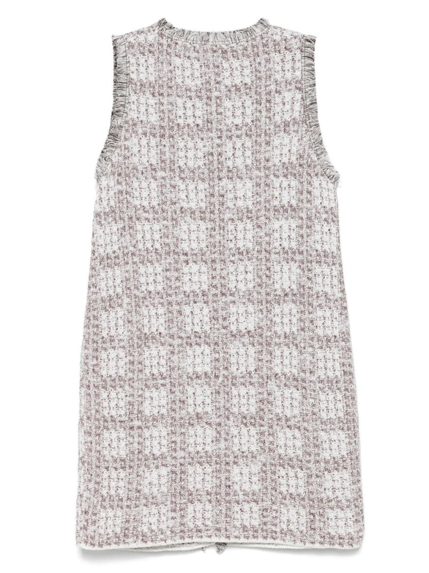 Bruno Manetti Textured Knit Grey Jacket With Fringed Edge