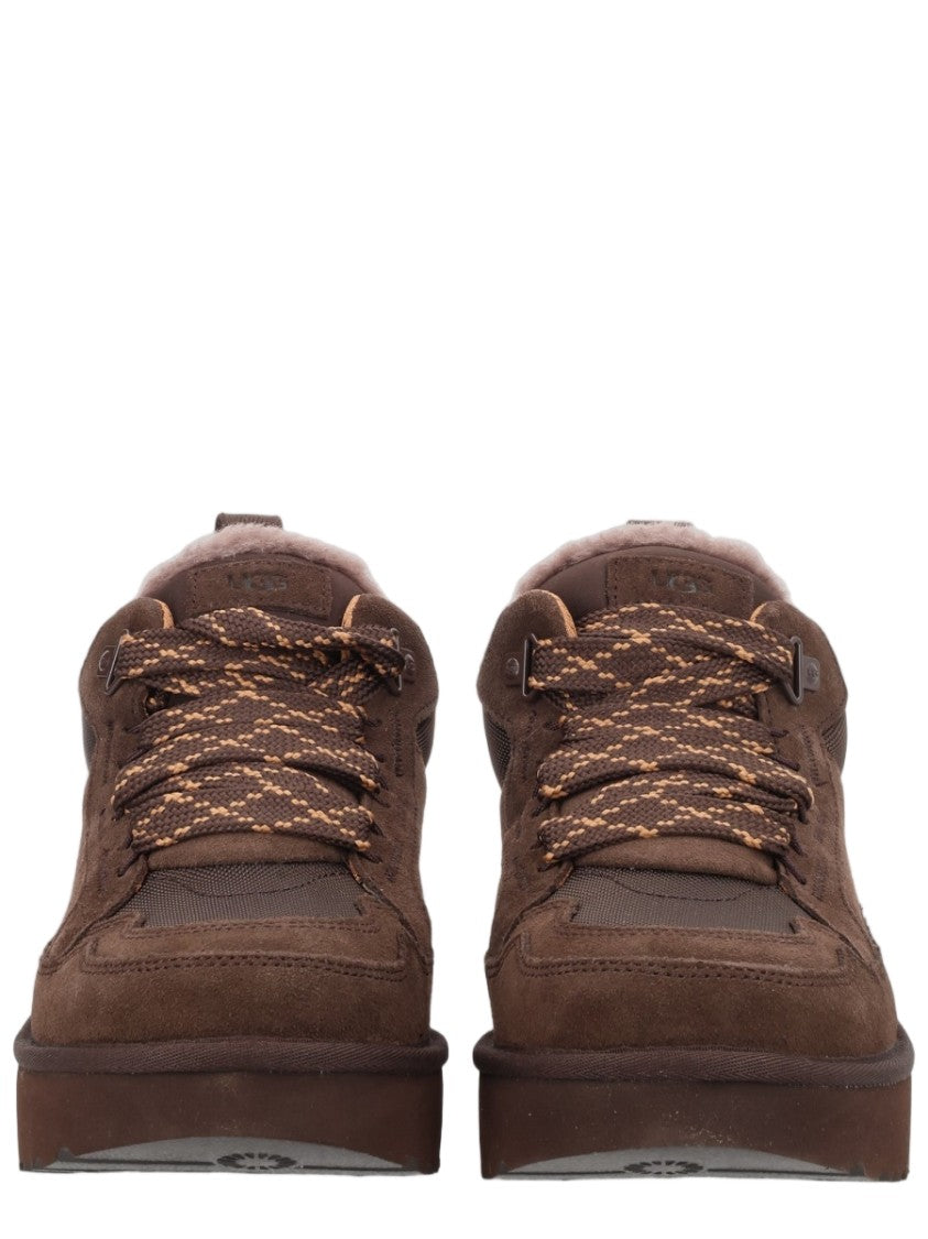 Ugg Brown Leather-Textile Padded Collar Sneakers
