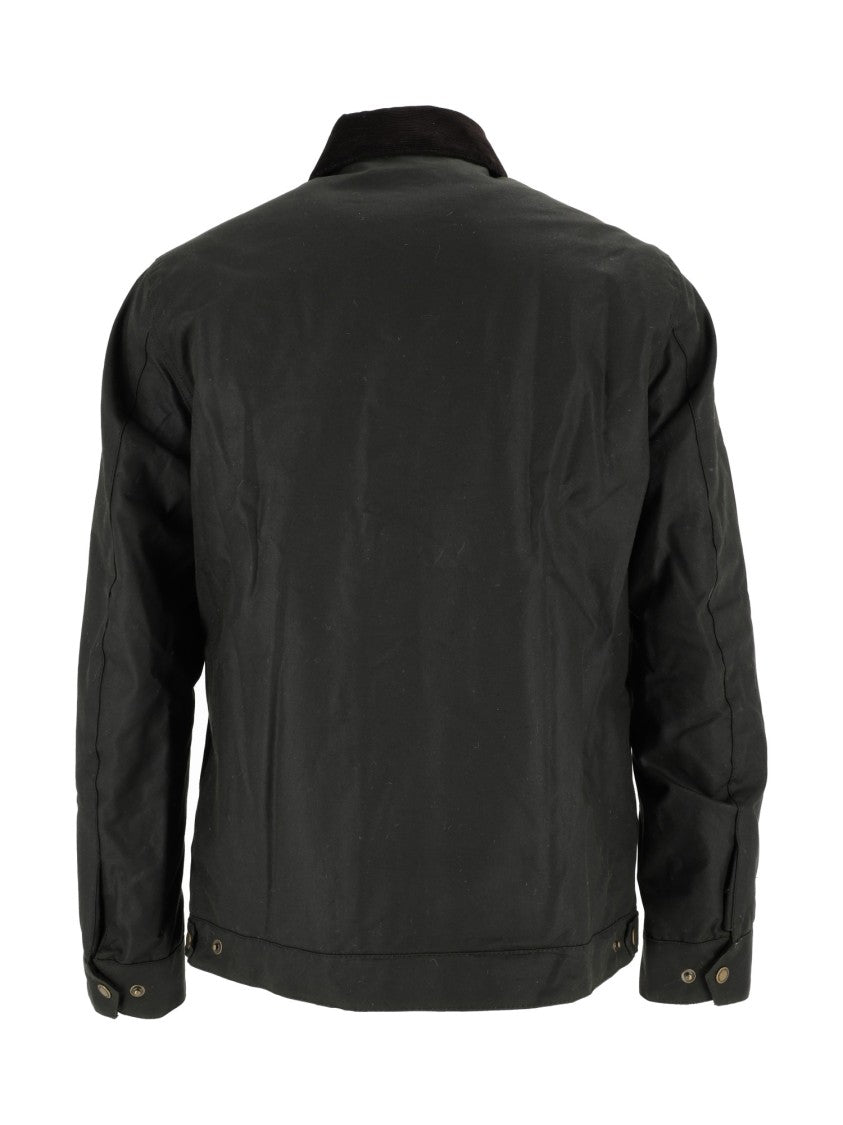 Barbour Waxed Cotton Jacket With High Collar And Structured Finish