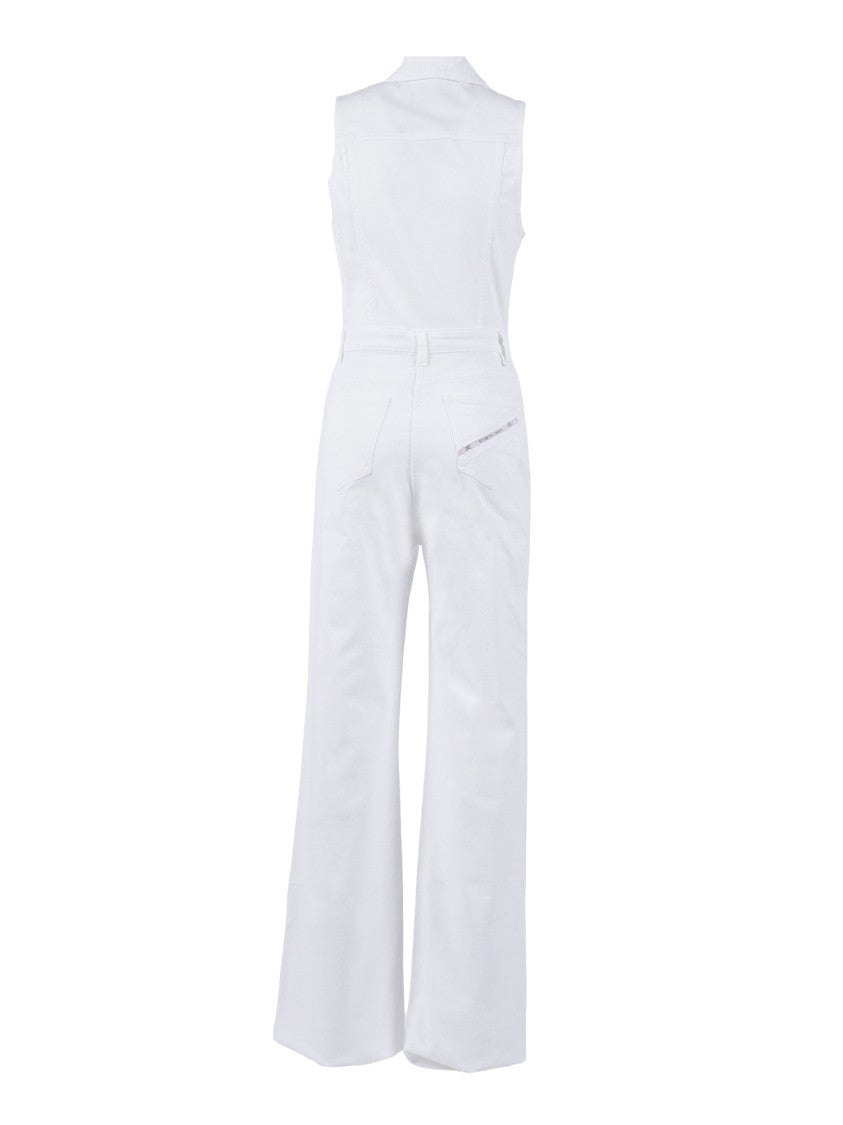 Elisabetta Franchi Sleeveless White Denim Jumpsuit With Button-Down Front And Wide-Leg Design