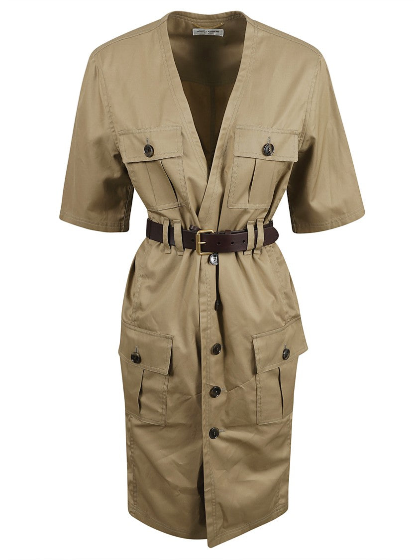 Saint Laurent Relaxed-Fit Beige Dress With Belted Waist