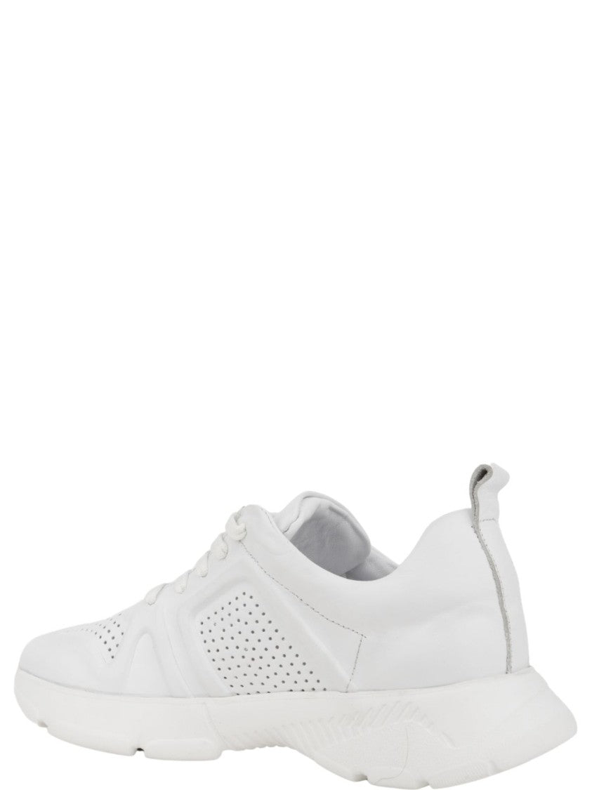 Sergio Moretti White Leather Trainers With Perforated Detailing