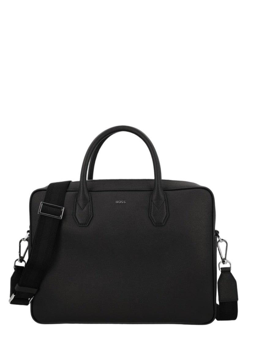 Boss Rectangular Black Bonded Leather Document Case With Detachable Strap