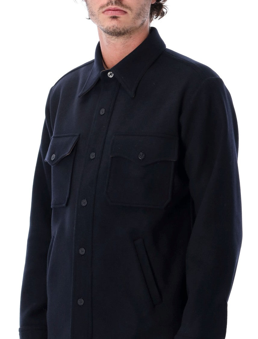 Fortela Ringo Wool Logo Button Structured Collar Overshirt