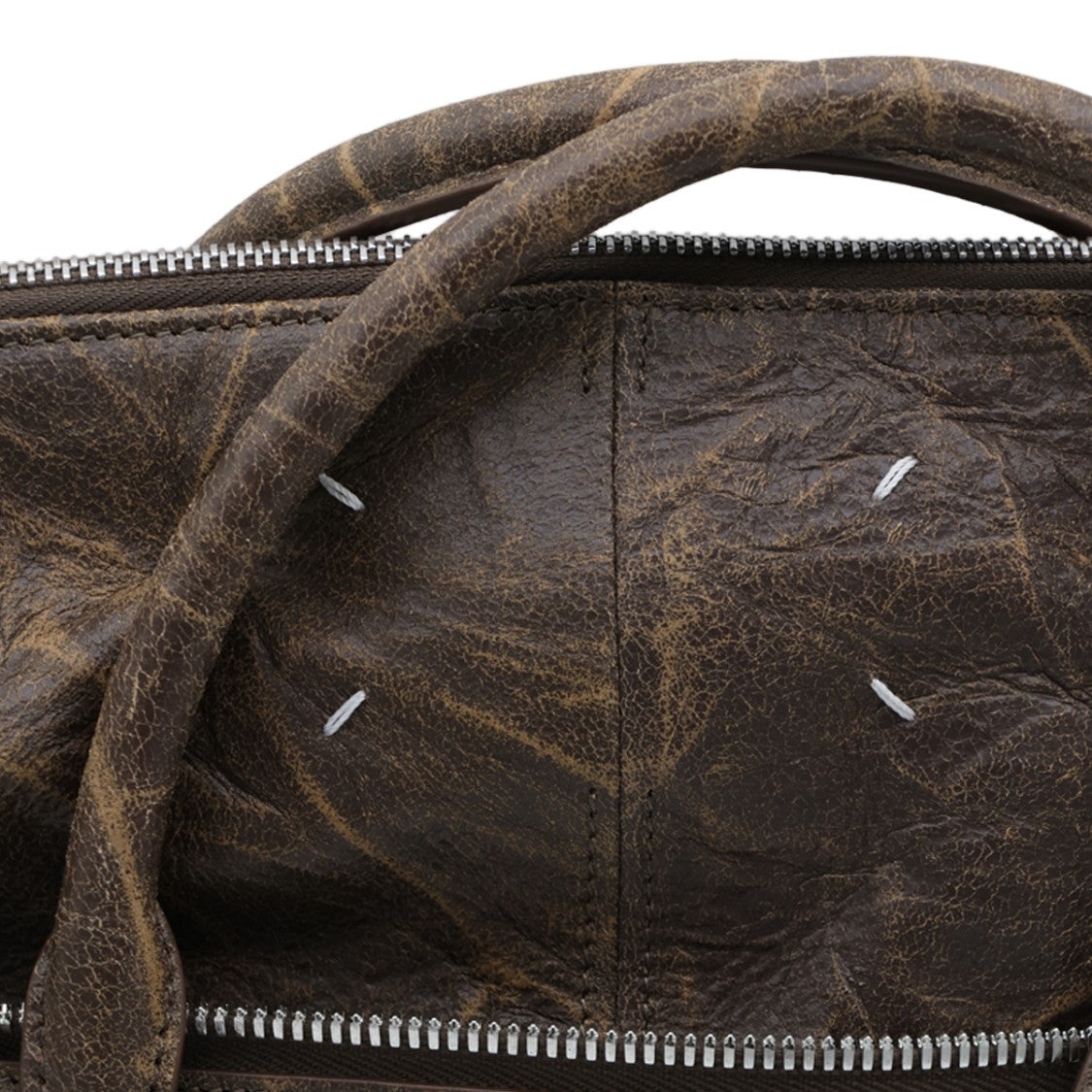 Maison Margiela Structured Handbag With Distressed Leather And Silver Accents