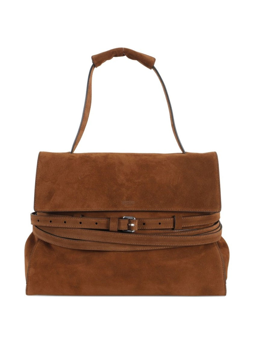 Moschino Chocolate Suede Medium Tote Bag