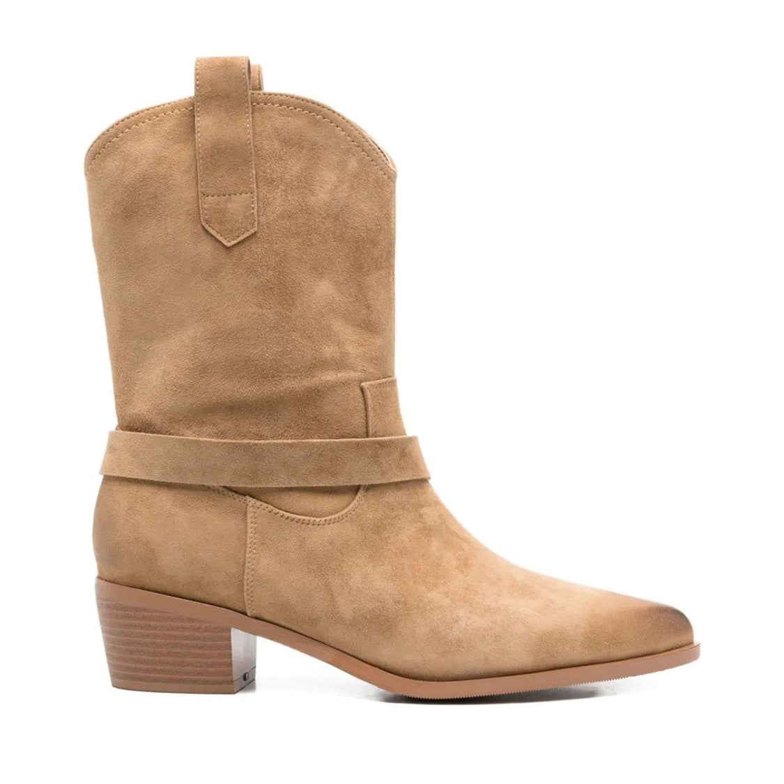 Adrianna Feretti Brown Western-Inspired Stacked Heel Suede Boots