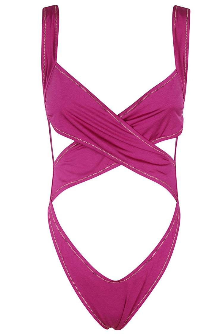 Reina Olga Shiny Purple Exotica Bikini With Cross Pattern