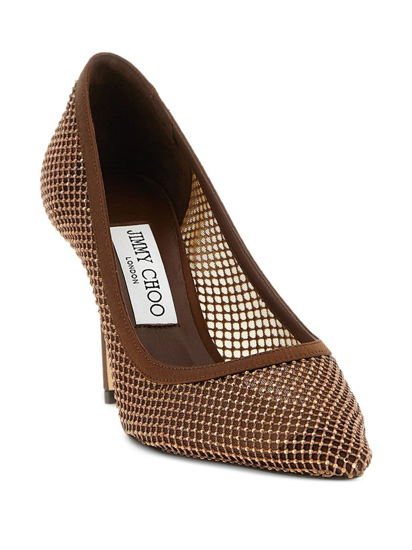 Jimmy Choo Brown Romy 85 Mesh Pointed Pumps